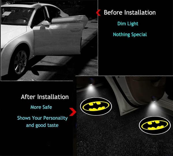 2 stk. trådløst billogolys for Batman, Ghost Shadow Courtesy Projector Velkomst-LED-lamper for alle bilmodeller