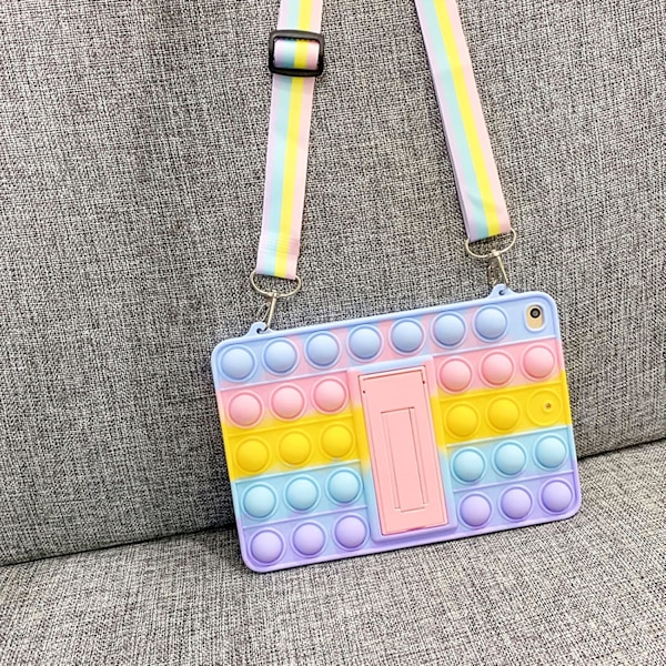 Push Pop Fidget Leksaker Fodral för iPad 2019/2020 10.2\" Stöttåligt Silikon Tablet Skydd med Vikbart Ställ och Snodd (iPad 2019/2020 10.2\") ipad2019/2020/2021 10.2"