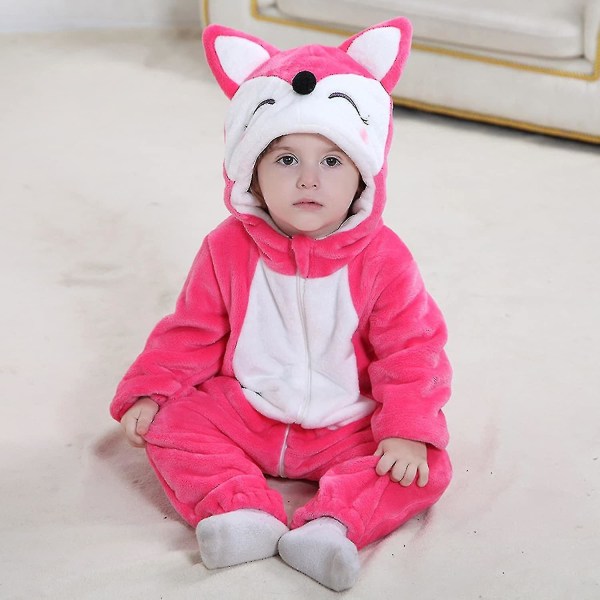 Ca Toddler's Dinosaur Kostym Barn Söt Huvad Onesie Djurkostym Halloween Rose Fox 3-6 Months