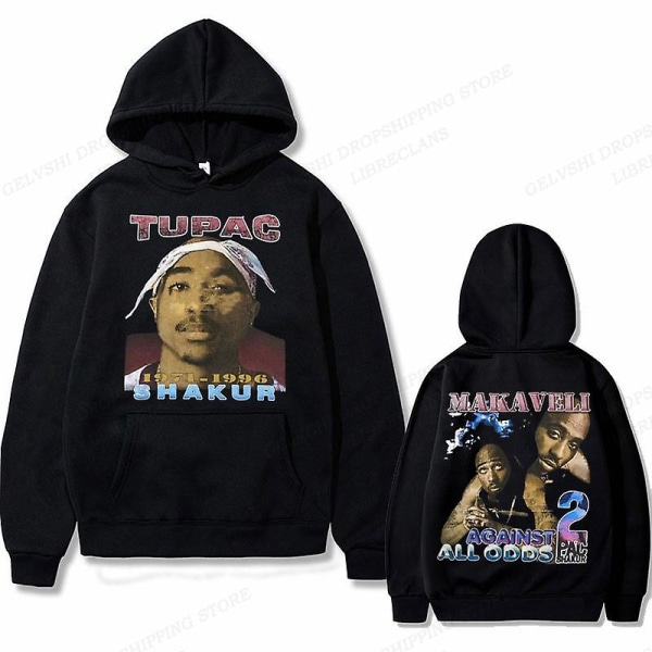 Tupac 2pac Hættetrøje Mænd Kvinder Mode Hættetrøjer Børn Hip Hop Hættetrøjer Kvinder Sweats Drenge Frakker Rapper Sweats Shakur Træningsdragter Punk L 2DF504994-black (14)