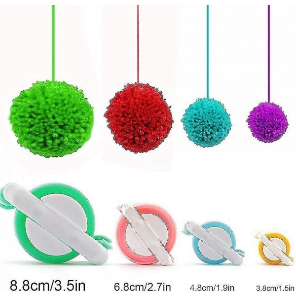 Pom Pom Maker, 4 Størrelse Pompoms Maker Verktøysett, Fluff Ball Weaver Needle Craft DIy Ull Strikke Craft Tool Barn Voksen