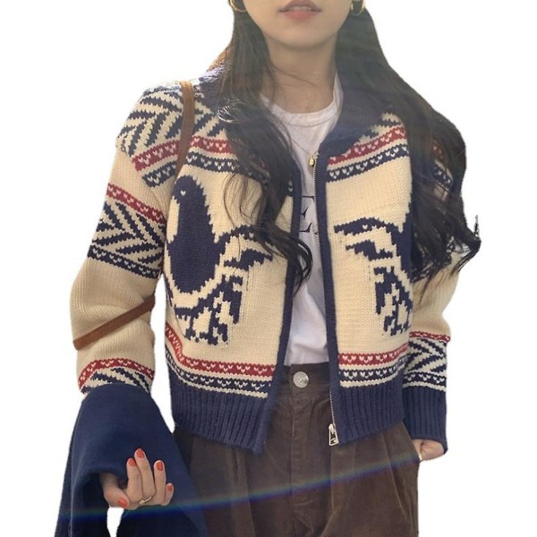 2022 Ny retro trusse Drenge Pullover Solid Piger Løs Cardigan Top Mode V-hals Sweatere Kort sweater Frakke Dame