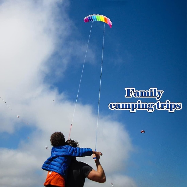 Rainbow Stunt Drage, 1,4 m Dual Line Power Kite til børn og voksne, sport parafoil faldskærmsdrage med dragestrenghåndtag, udendørs strandlegetøj