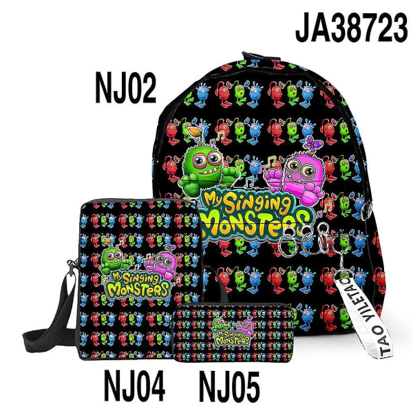 My Singing Monsters Monster Concert -kolmiosainen koululaukku, oppilaan reppu, olkalaukku, kynäkotelo 6 shoulder bag