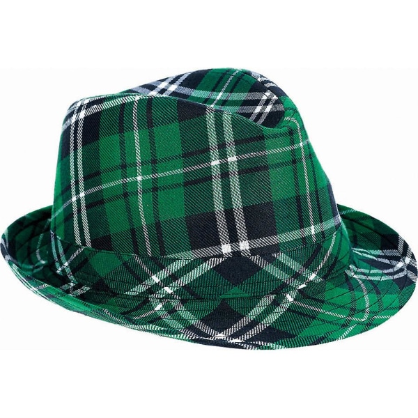 3-pack St Patrick's Day-hatt Grön Rutig Fedora-hatt Fluga och Upphängare St Patrick's Day-kostymer Tillbehör