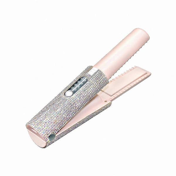 2-i-1 USB Genopladelig Glattebørste med Glattejernsfunktion til Glat Styling Pink