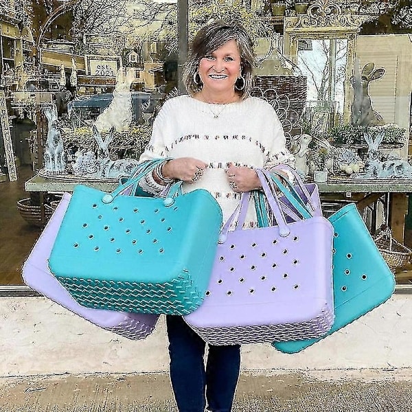 Gummi EVA Taske Bogg Stil Hul Vandtæt Holdbar Oversized Silikone Strandtaske ny [HK] Lilla