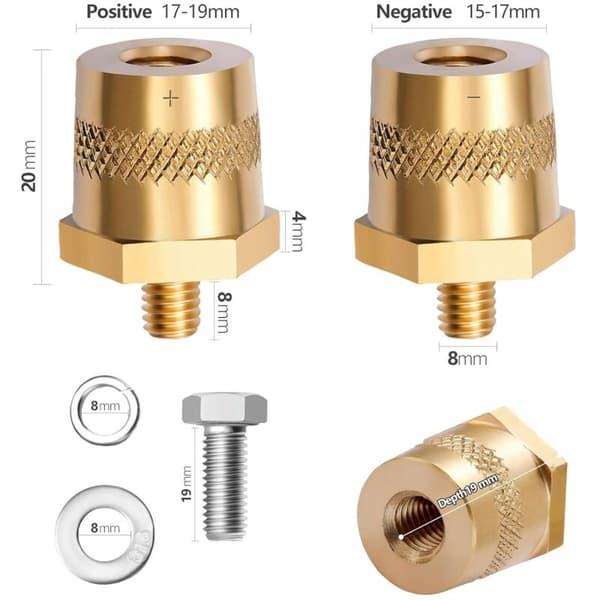Par M8-batteriadaptere i messing, batteripoler, adapter for litiumbatterier i bil