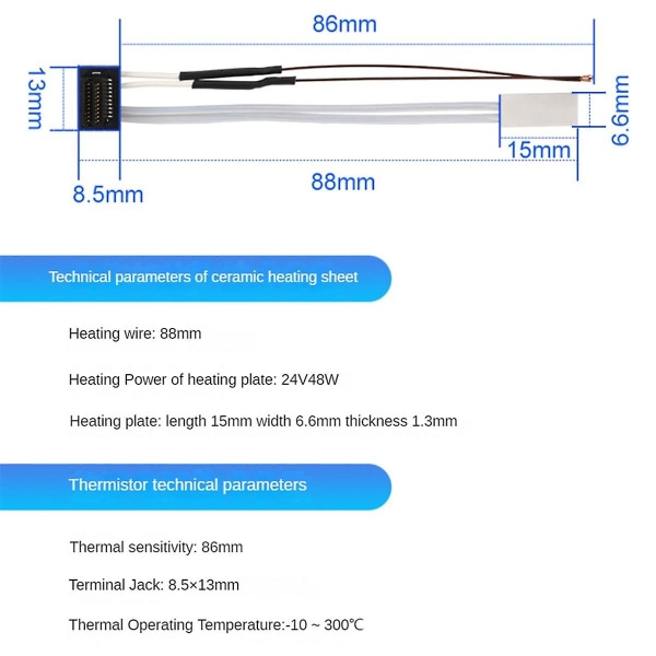 Til Bambu Lab P1P P1S Thermistor Keramisk Varmelegeme 24V 48W Varmerør til 3D-udskrivning Thermistor Hotend