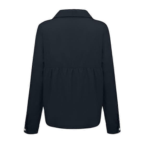 Dam V-ringad upprullningsbar ärmknapp ner blusar topparCJY black S