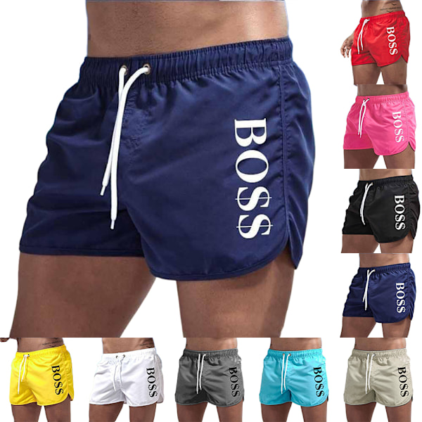 Mænds Boss Print Badebukser Svømmeshorts Sommer Strand Gym Sport Shorts Badetøj Hvid White L