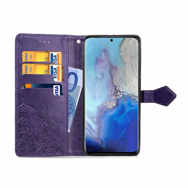 Kohokuvioitu Mandala Wallet nahkainen jalustan cover Samsung Galaxy S20 4G/S20 5G Purple Style F Samsung Galaxy S20 4G