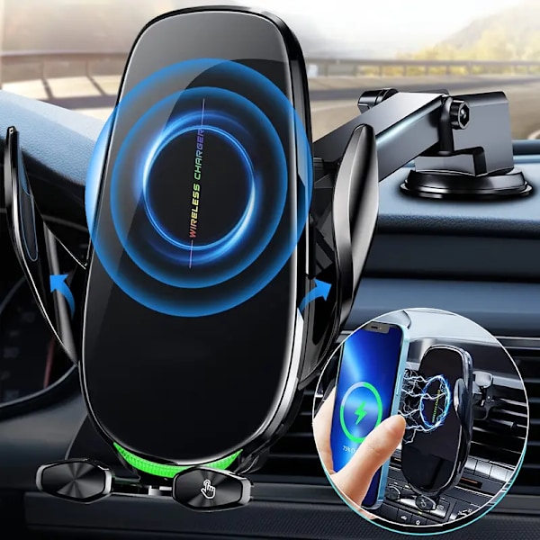 Trådløs billader telefonholder, hurtiglading holder automatisk klemming 15W Smart Dual Control billader for iPhone og Samsung