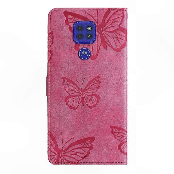 Fjärilsplånboksfodral med stödställ för Moto E7 Plus Emed Rose