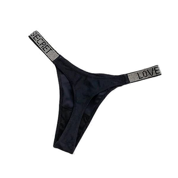 Dame V-Strings Thong Sett Bokstavbånd Rhinestone Truser black S