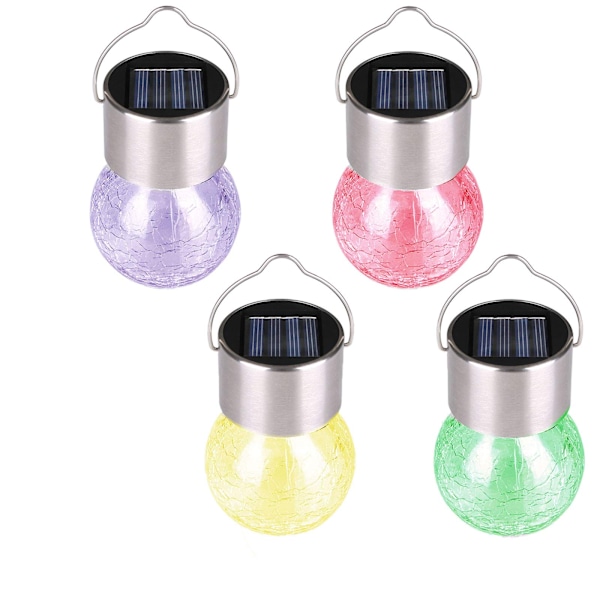 4-pack hängande solcellslampor utomhus, dekorativa spruckna glaskulor