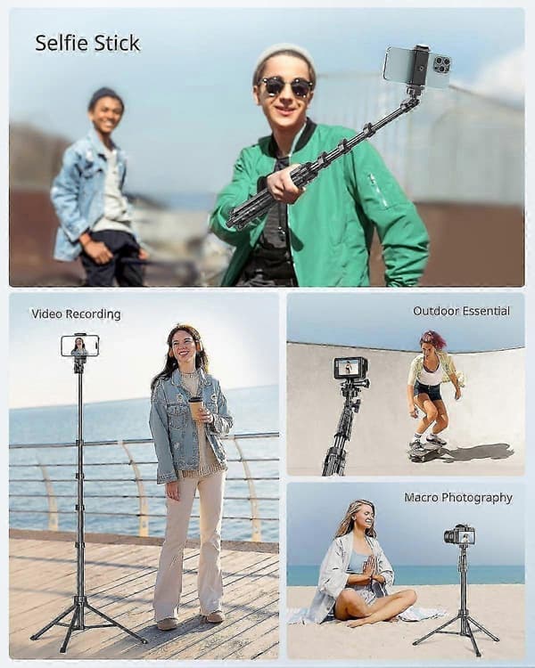 62 tums infällbart telefonstativ och selfiestick, bärbart justerbart stativ för smartphones och kameror