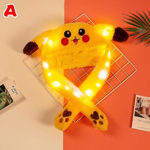 60cm Sød Kanin Pikachu Plys Hat Med Bevægelige Ører Lysende Hat Gave Til Baby Børn