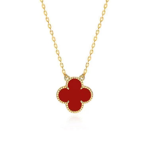 Klöverhalsband för damer i sterling silver nyckelbenskedja hänge (röd)