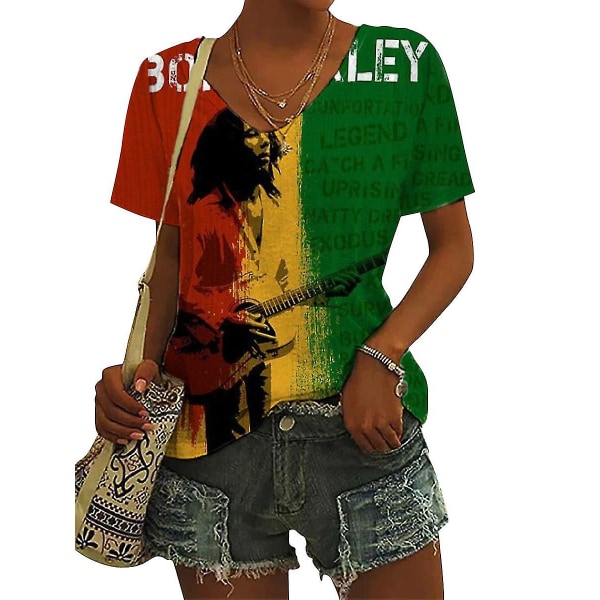 Women's Retro Reggae Print Short Sleeve Top