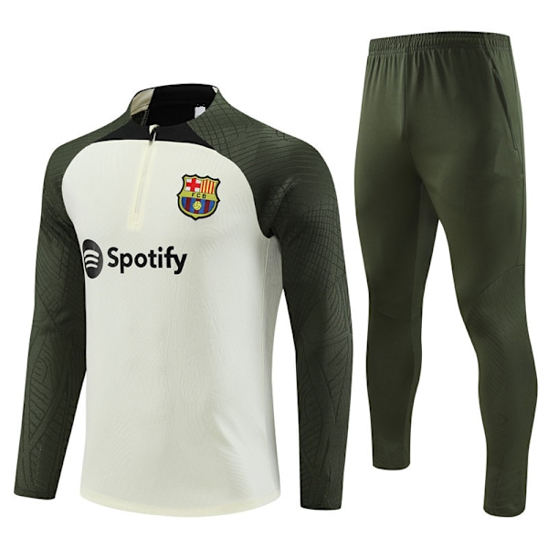 Barcelona långärmad halvt spårställ för vuxna fotbollsuniform träningsställ långärmad dräkt off white off white säsong 23-24 off white L