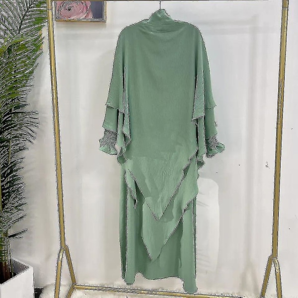 Ramadan Eid Muslimsk kvinna Jilbab 2 delar Abaya Med Hijab Lång Khimar Niqab Set Overhead Bönklänning Islam Outfit Djellaba Burka green set M-L