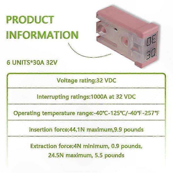 Minislitsäkringssats, 30A 32V, 12-pack för elektriska system i fordon