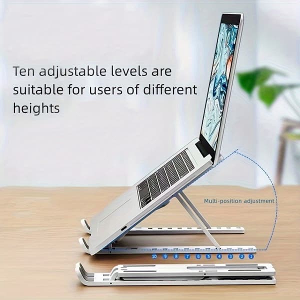Resevänligt justerbart laptopställ, 10-nivås hopfällbart, kylbas, ergonomiskt 38.1 Cm And Above