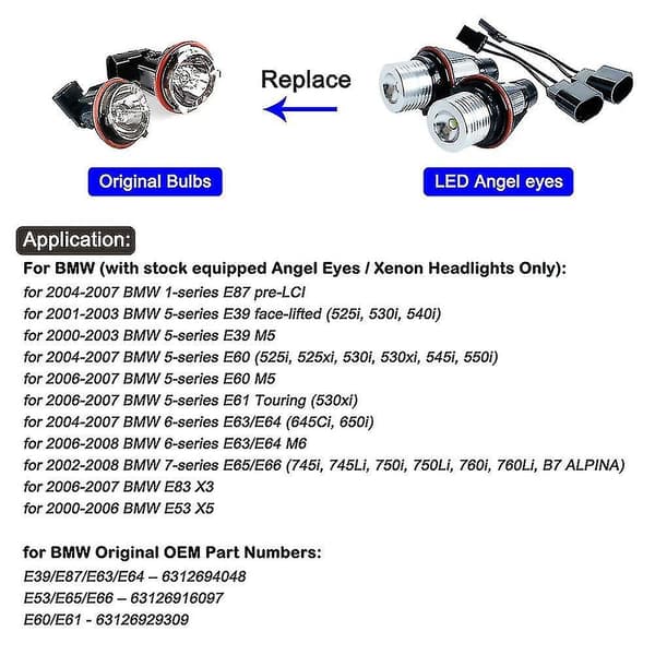 2kpl Led Angel Eyes -merkkivalopolttimot E39 E53 E60 E61 E63 E64 E65 E66 E87 525i 530i Xi 545i M5-hy yellow