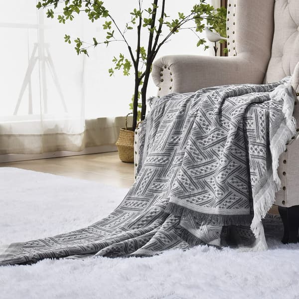 Sofateppe 130 x 180 cm vendbart allsidig sofateppe koseteppe sengeteppe for sofa, lenestol og enkeltseng hvit+grå white+grey 130*180cm