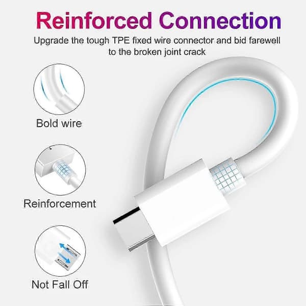 För iPhone 15-serien 50 cm USB-C till USB-A flätad snabbladdningskabel kopparkärna hållbar White