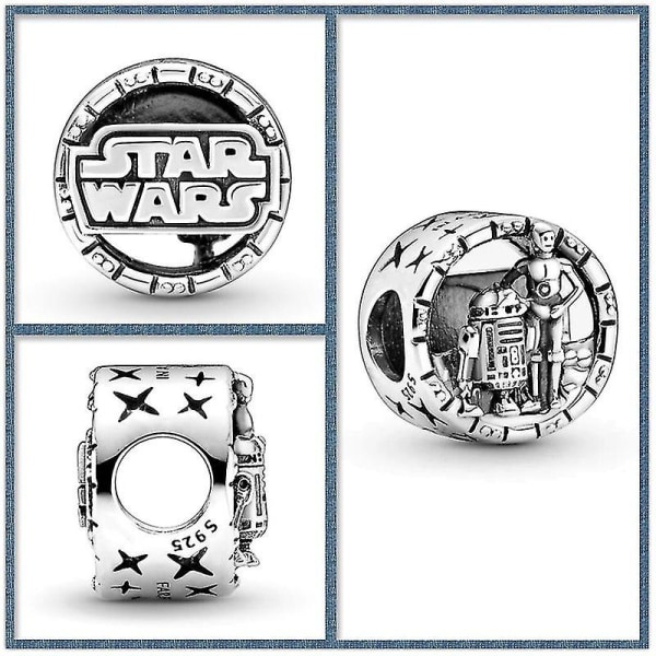 S925 Sølvsmykker Star Wars Anime Tilbehør Yoda Bb-8 R2 Mandalorian Diy Beads Armbånd Halskjede Charm Fit Pandora Toys Gift