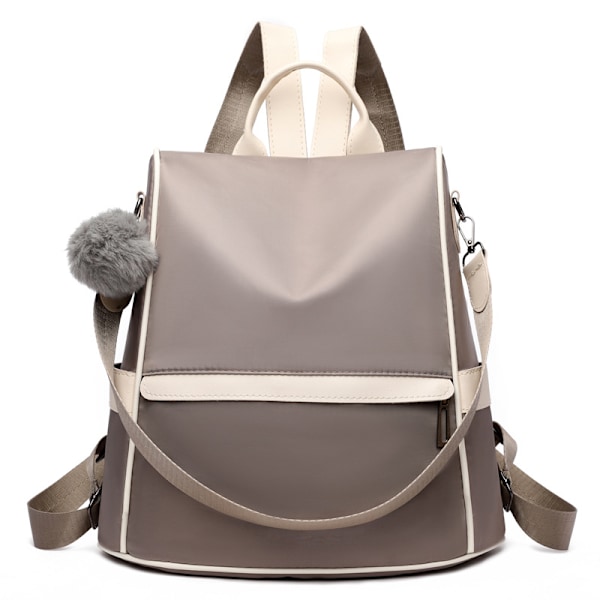 Stöldskyddande PU Läder Ryggsäck för Kvinnor Casual Handväska Rese Axelväska Messenger Bag Beige