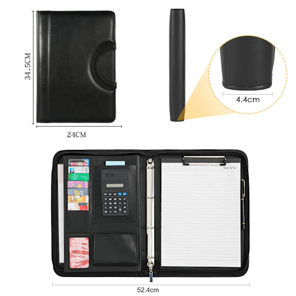A4 Skrivemappe, Konferencemappe i Læder, Dokumentmappe med Lynlås, Vandtæt Portfolio med Ringbind, Clipboard, Notesblok, Portfolio