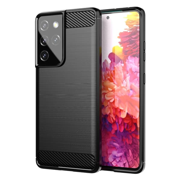 Børstet tekstur TPU-etui til Samsung Galaxy S21 Ultra Black