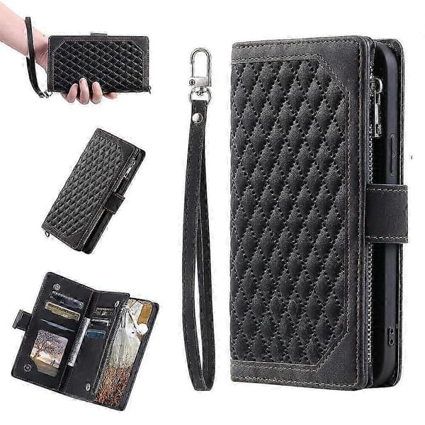Etui til iPhone 11 Glidelåsdeksel med håndleddsstropp Lommeboketui Håndstropp... Black