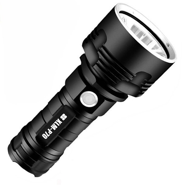 P70 LED Lommelygte til Udendørs Brug, Høj Effekt, USB Genopladelig, 26650, Super Lys, Aluminium - 1 stk