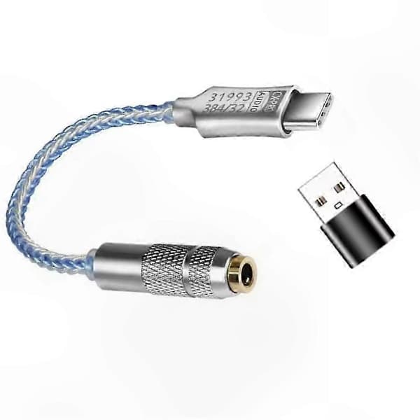 USB-C till 3,5 mm ljudadapter med hörlursförstärkare, 32-bitars 384kHz ljudkvalitet för hörlurar och headset Silver