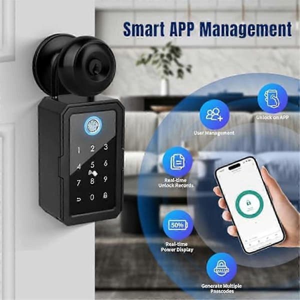 Smartkey-låseboks, trådløs elektronisk nøgleboks med app og Bluetooth-kode Black