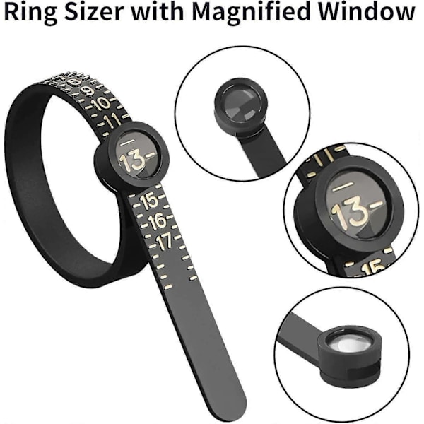 Ringstorleksverktyg - Ringstorleksverktyg med förstoringsglas, plast, återanvändbart ringmätningsverktyg, ringmätare och ringstorlekare, ringfinger