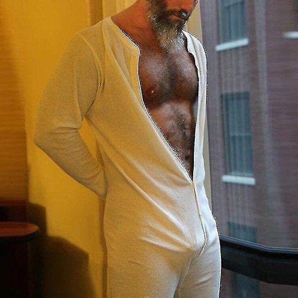 Herre Helkrops Lange Underbukser Nat Pyjamas - Perfekt Hvid White 2XL