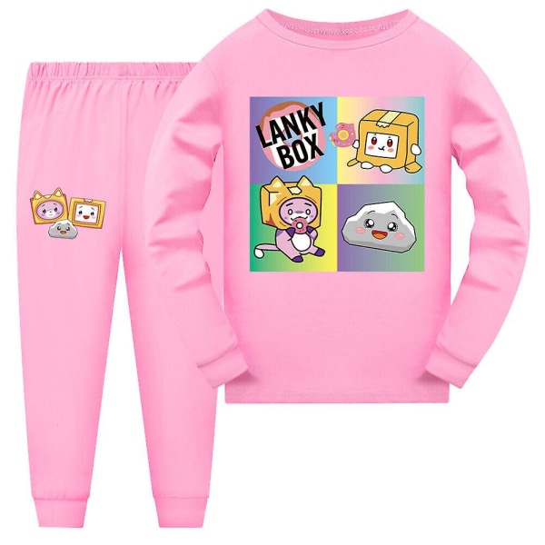Lankybox Børn Pyjamas Outfits Drenge Piger Langærmede Pullover Bukser Nattøj Nattøj Pjs Loungewear Pink 9-10 Years