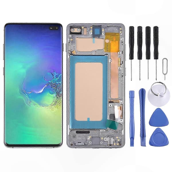 Fullständig LCD-skärmenhet för Galaxy S10+ med ram, ingen fingeravtrycksfunktion Black