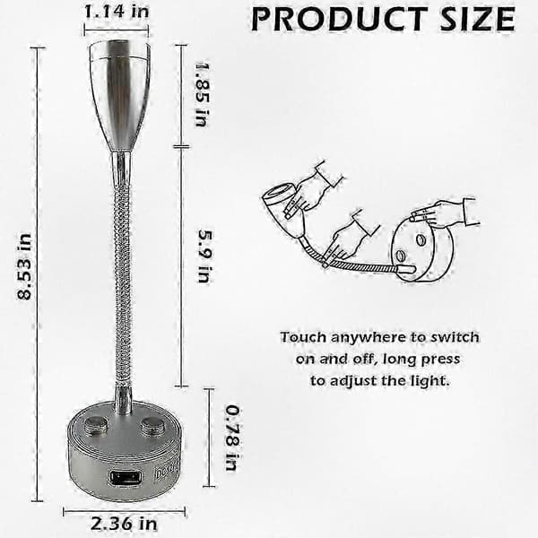 2025 12V 24V LED Læselampe med USB-oplader, Dæmpbar autocamperlys til lastbil, trailer, sengekant, 2-pak sort silver