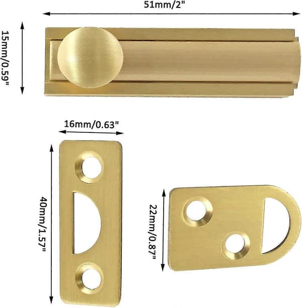 2 tommer solid messing overflatebolt, messing skyvebolt, skapoverflatebolt med skruer, CJY Brushed Gold