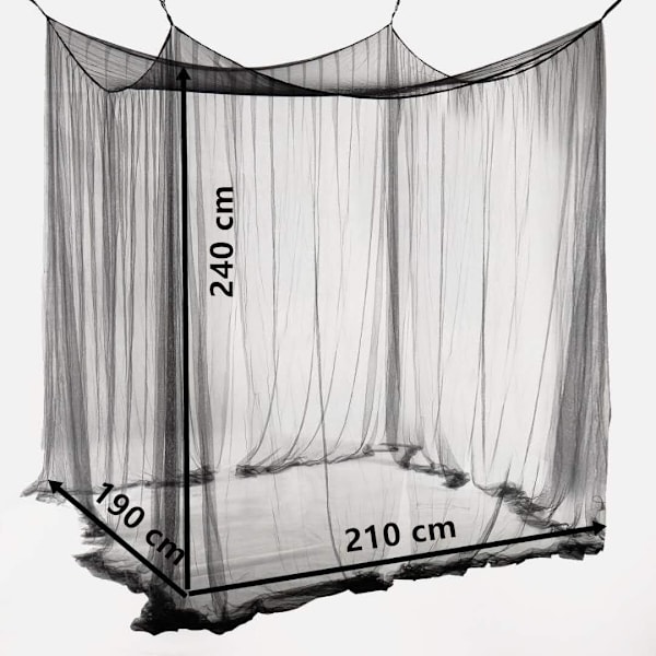 Dobbel myggnetting svart 4 stolper sengehimmel dekorativ prinsesse firkantet myggnetting stor for innendørs soverom og camping – ca.