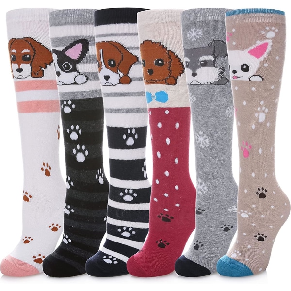 3-12 år gamle piger Knæhøje sokker Børn Søde Crazy Funny Dyremønster Lang støvle Dog Socks