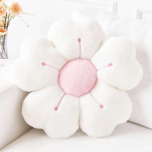 Myk plysjpute med lønneblomst, 34,8 cm, seng/sofadekorCJY Vit