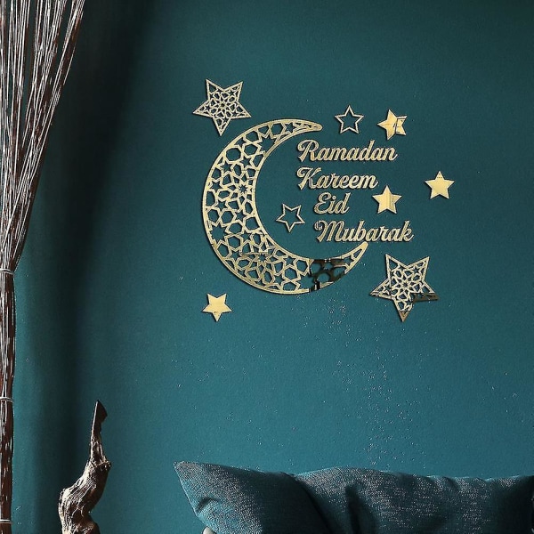 Ramadan Kareem Tarrat Koristeet Seinä Eid Mubarakin Sisustuskyltti Makuuhuoneen etuhuoneen puolikuun kristalli