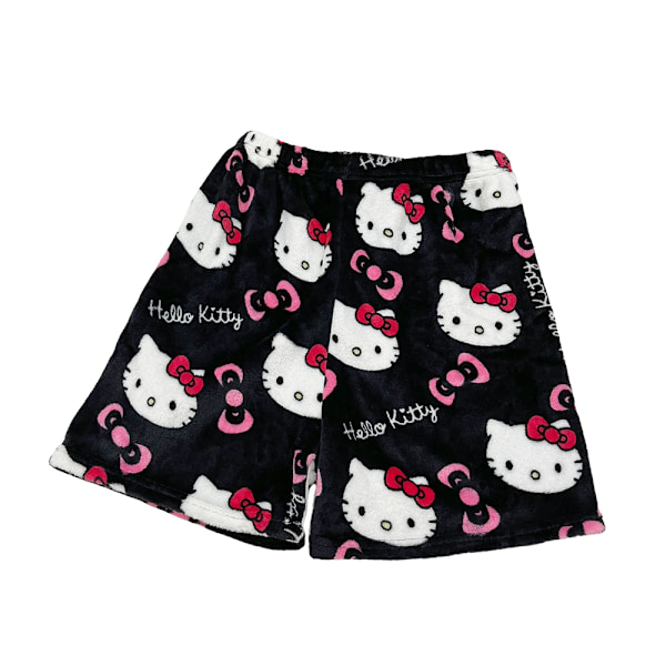 Naisten flanelli shortsit, pyjama housut, lyhyet koti shortsit, yöasut Musta Pinkki Black Pink XL